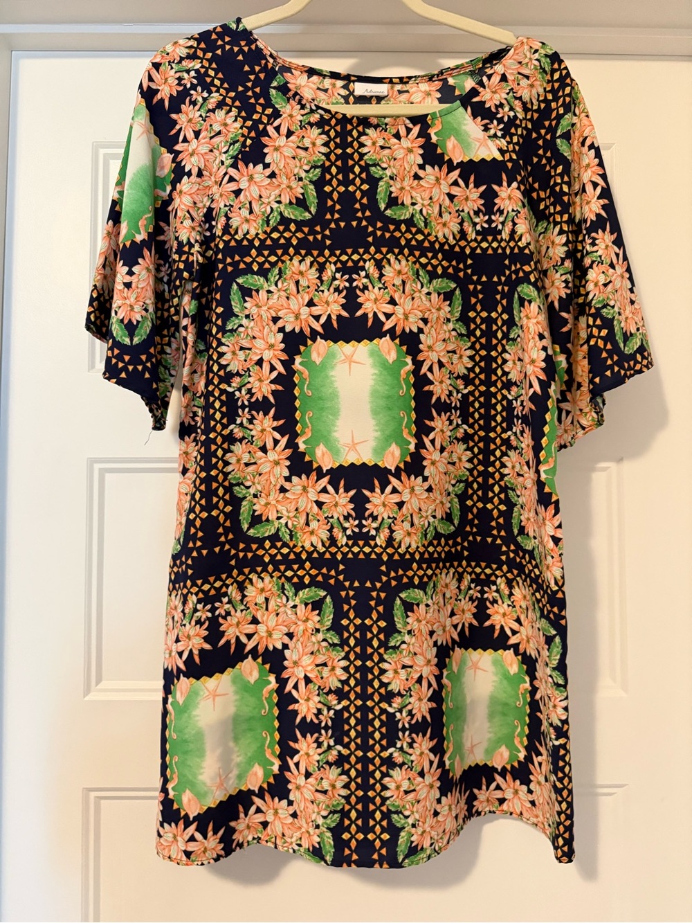 Floral Navy and Green Shift Dress - Women's size S/M